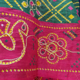 Long bandhini print green and red zari embroidered cotton scarf 2.5 yards