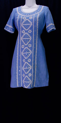 Blue linen embroidered kurti