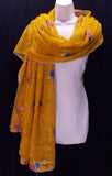 Sunflower yellow 2-5/8 yards semi-sheer hand-embroidered scarf for overlay fabric or wrap
