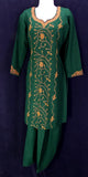 Deep green hand-embroidered cotts wool salwar kameez (L)