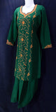Deep green hand-embroidered cotts wool salwar kameez (L)