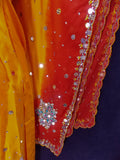Stunning orange crepe salwar kameez with shaded dupatta (M)