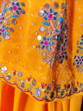 Stunning orange crepe salwar kameez with shaded dupatta (M)