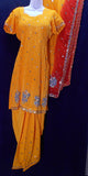 Stunning orange crepe salwar kameez with shaded dupatta (M)