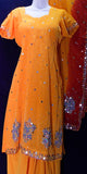 Stunning orange crepe salwar kameez with shaded dupatta (M)
