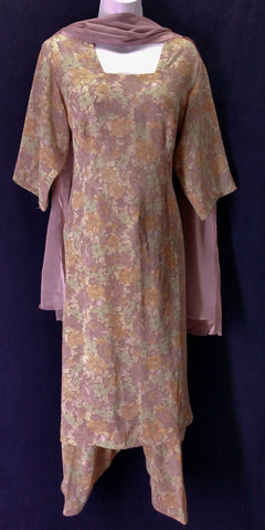 Peach print poly georgette salwar kameez sz 46