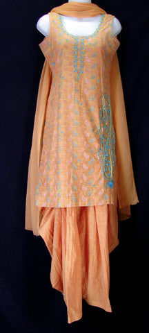 Peach cotton patiala embr salwar kameez (S)