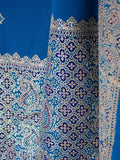 Persian blue georgette scarf with geometric and paisley patterns