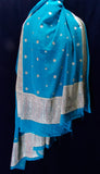 Persian blue georgette scarf with geometric and paisley patterns