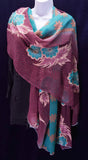 Smoky plum and turquoise embroidered dupatta