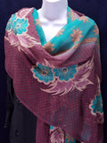 Smoky plum and turquoise embroidered dupatta