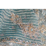 Long hand embroidered zardosi net seafoam scarf shawl with zari work 2-5/8 yds