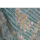Long hand embroidered zardosi net seafoam scarf shawl with zari work 2-5/8 yds