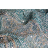 Long hand embroidered zardosi net seafoam scarf shawl with zari work 2-5/8 yds