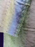Semi-sheer 2.5 yd embroidered overlay fabric embroidered border green, beige, and slate blue