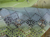 Long embroidered georgette scarf soft green slate blue 2.5 yards