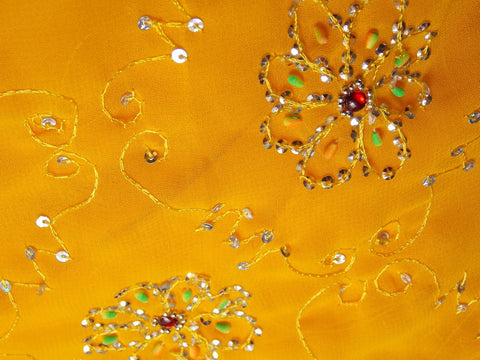 Sunny yellow georgette saree with sequins