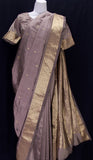 Silk khadi taupe traditional saree with blouse and zari border