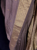 Silk khadi taupe traditional saree with blouse and zari border