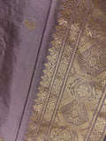 Silk khadi taupe traditional saree with blouse and zari border