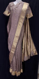 Silk khadi taupe traditional saree with blouse and zari border