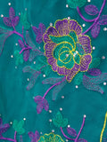 Teal-green georgette embroidered dupatta 2-1/2 yds