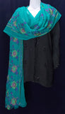 Teal-green georgette embroidered dupatta 2-1/2 yds