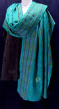 Teal jacquard embroidered 2-1/2 yard shawl or wrap