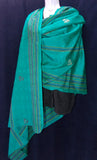 Teal jacquard embroidered 2-1/2 yard shawl or wrap
