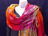 Vibrant red and orange tie-dye embroidered scarf or wrap