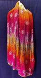 Vibrant red and orange tie-dye embroidered scarf or wrap