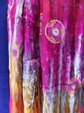 Vibrant red and orange tie-dye embroidered scarf or wrap