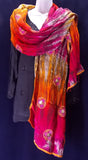 Vibrant red and orange tie-dye embroidered scarf or wrap