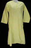 Yellow cotton chikankari long kurta tunic M